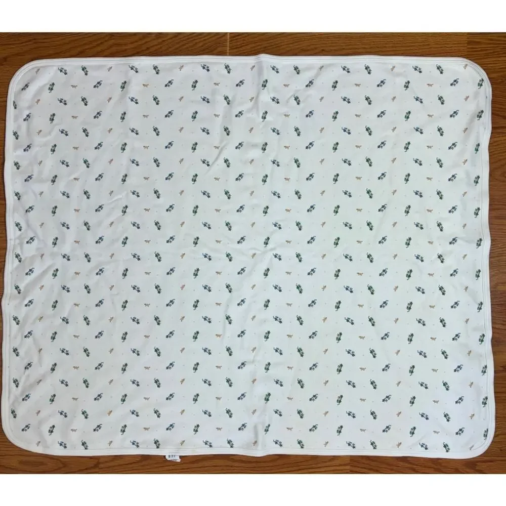 Vintage 1999 Baby GAP Baby Blanket White Green Blue Polka Dot Pig Trucks READ